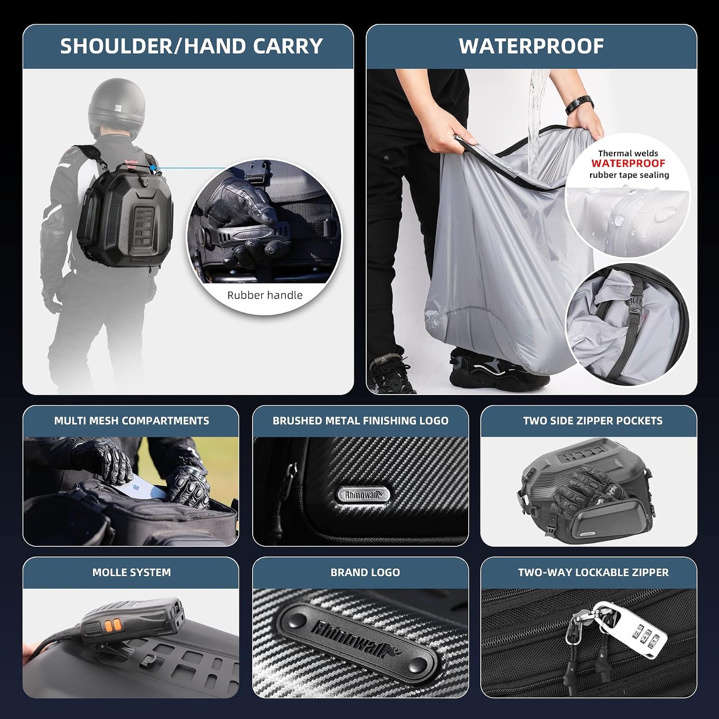 Bolsa trasera motocicleta Rhinowalk 23-35l impermeable