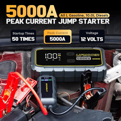 Arrancador batería 5000A para motores gasolina y diesel 12V