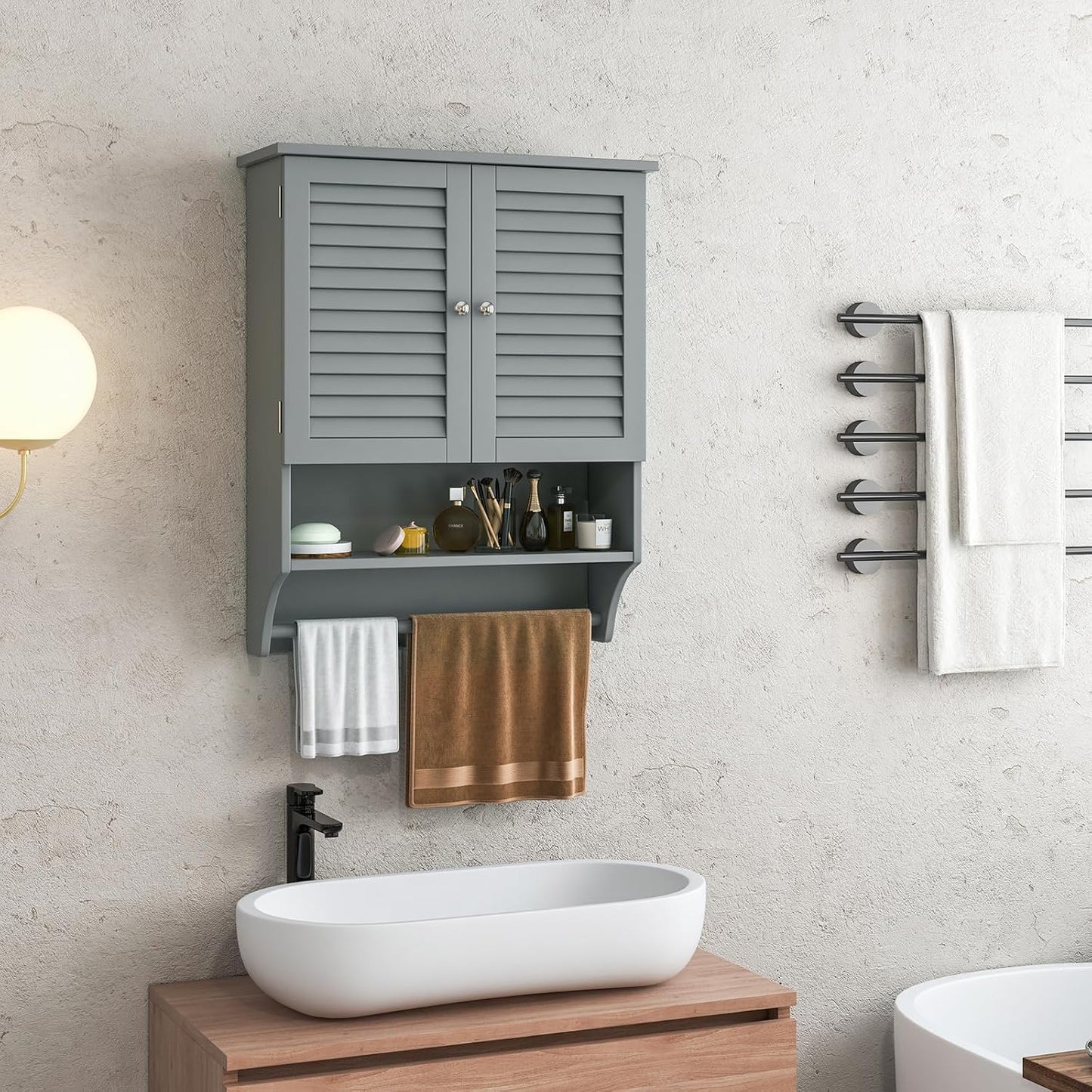 Armario baño pared estante ajustable botiquín gris