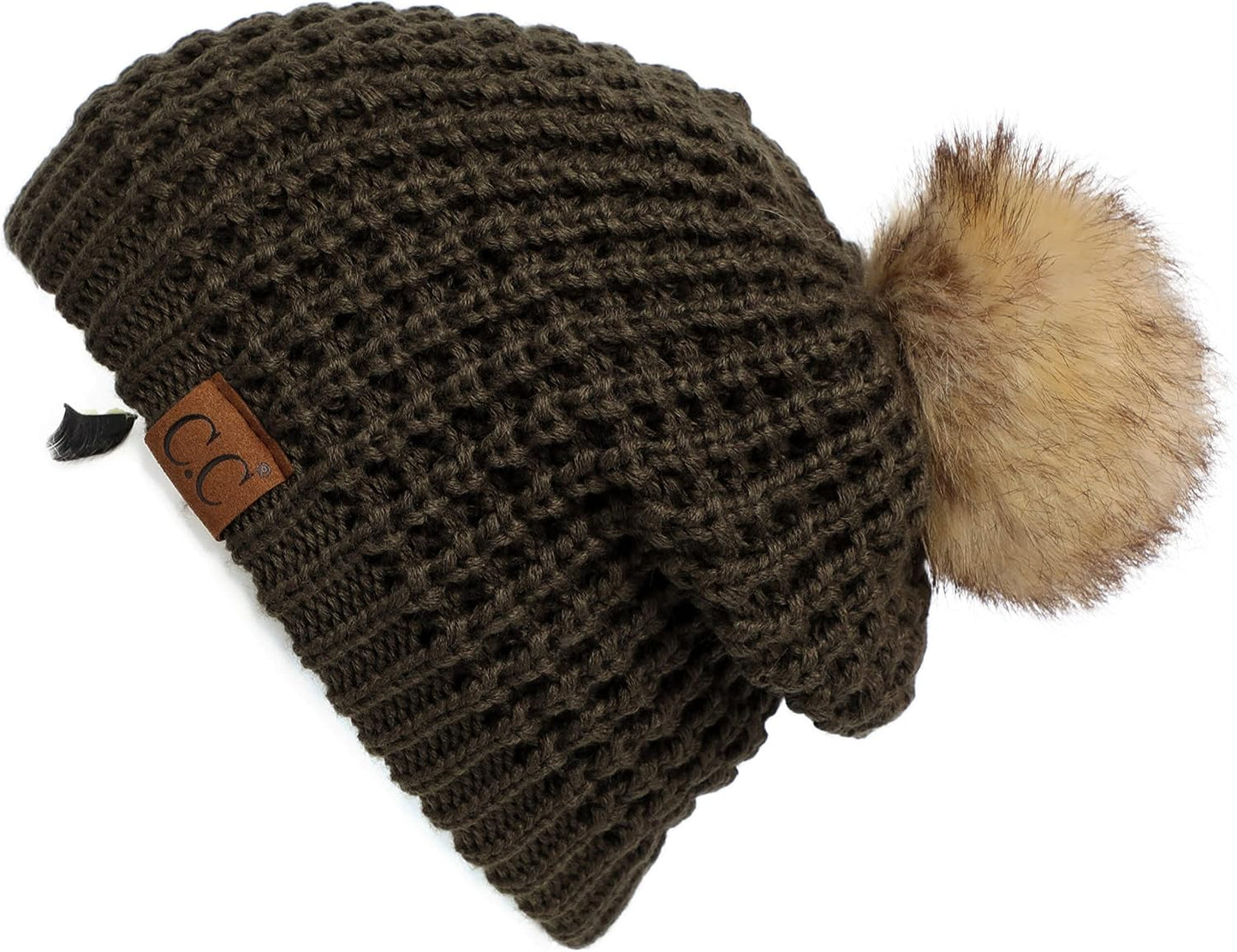 Gorro unisex liso con pompón y ribete
