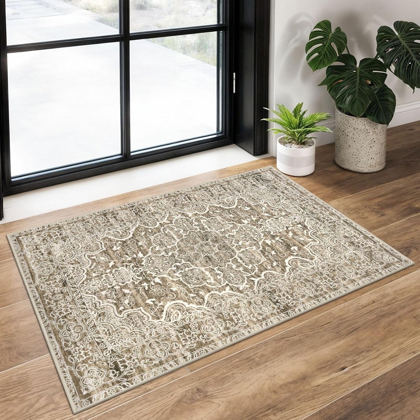 Tapete 2x3ft antiderrap estampado vintage marrón beige