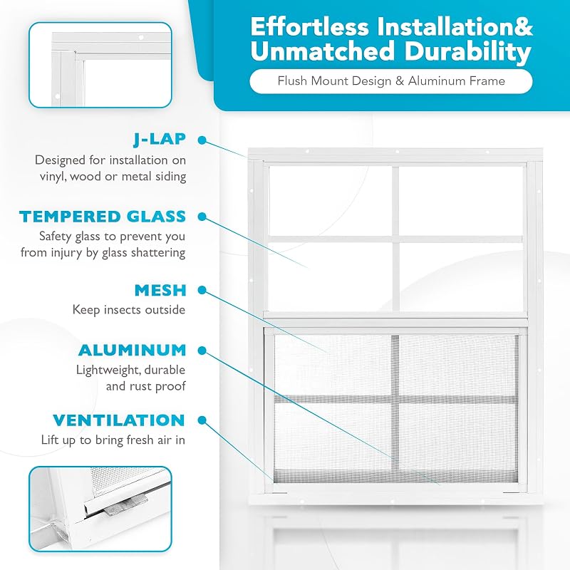 Ventana cobertizo 14x21" aluminio blanco vidrio deslizador