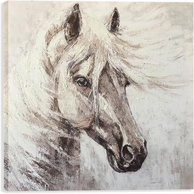 Arte de caballo blanco rústico para dormitorio 16x16pulg