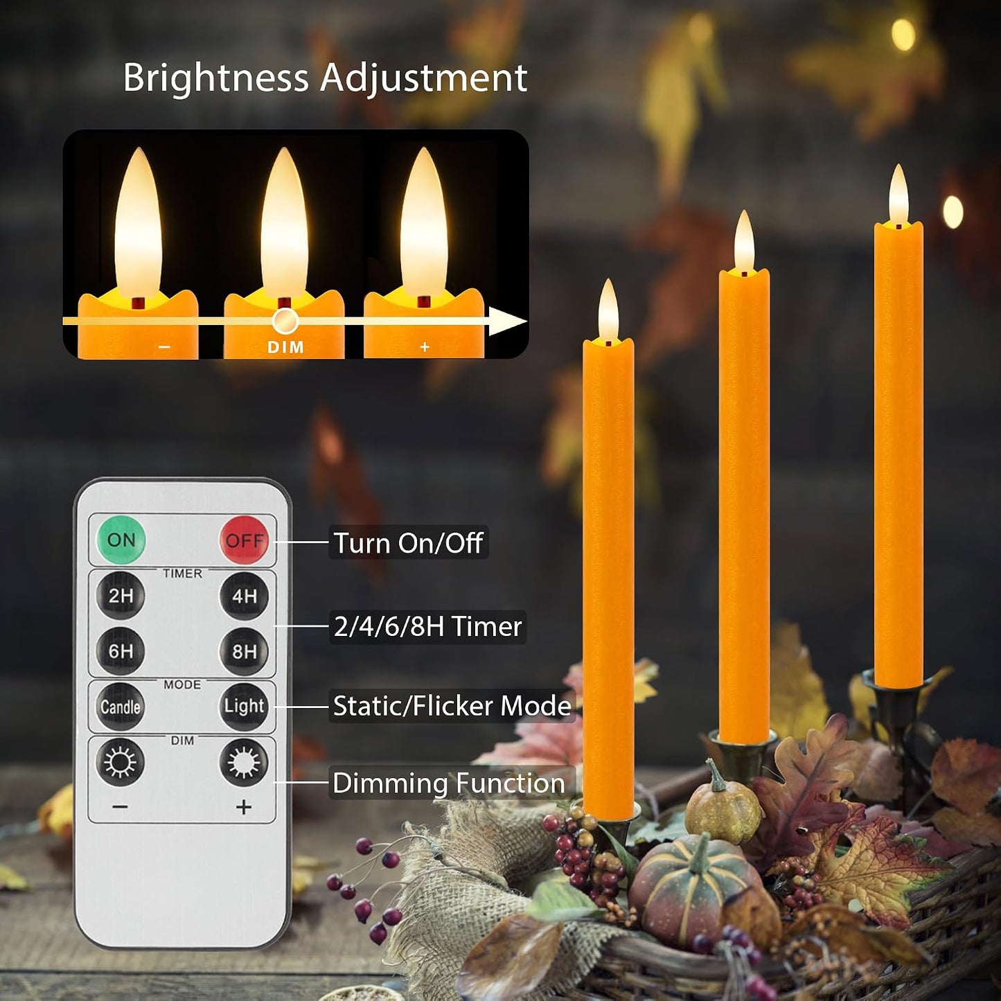 Velas LED cónicas sin llama parpadeantes control remoto