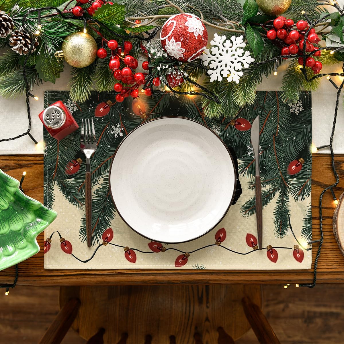 4 Manteles Navidad con Luces Gato 12x18pulg Mesa Fiesta