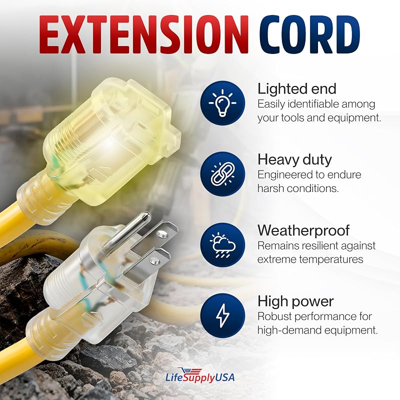 Cable extensión 100ft 10/3 SJTW impermeable ETL resistente
