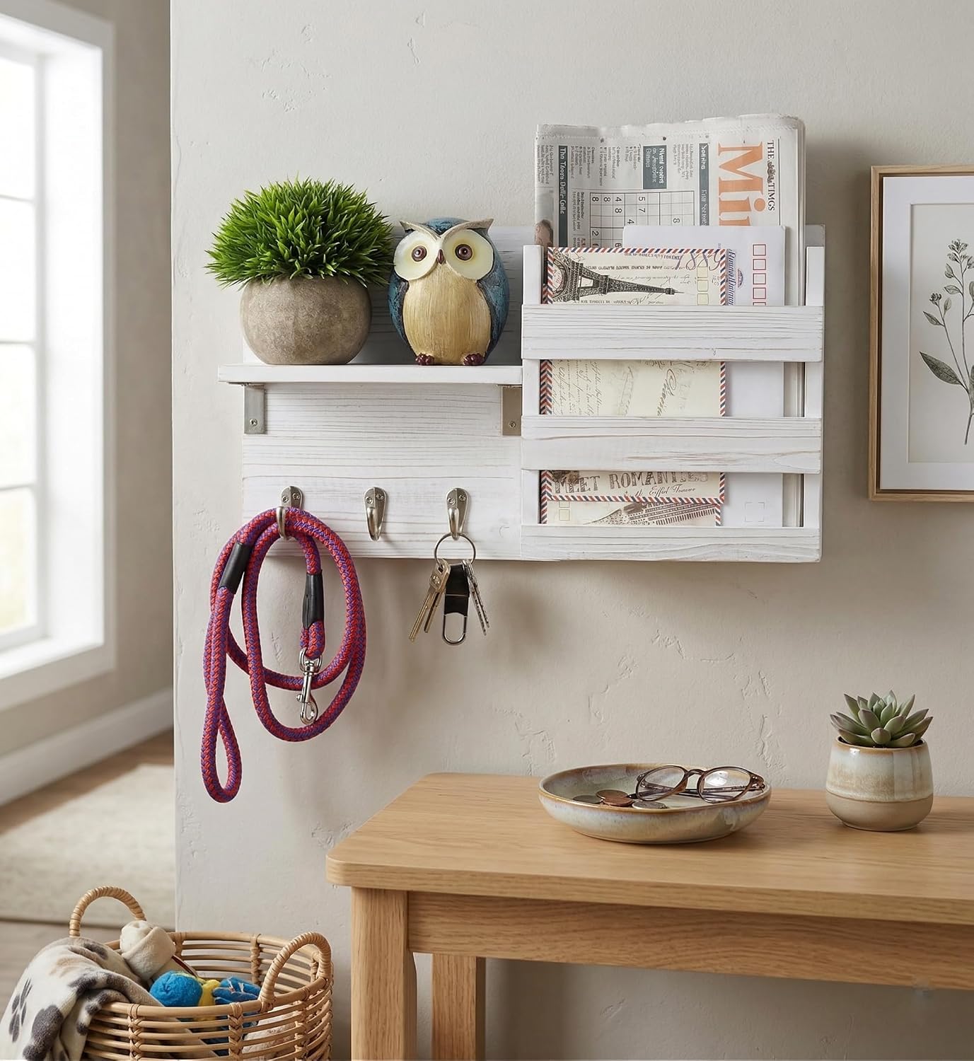 Organiz. ganchos llaves madera rústica blanco 16.5"