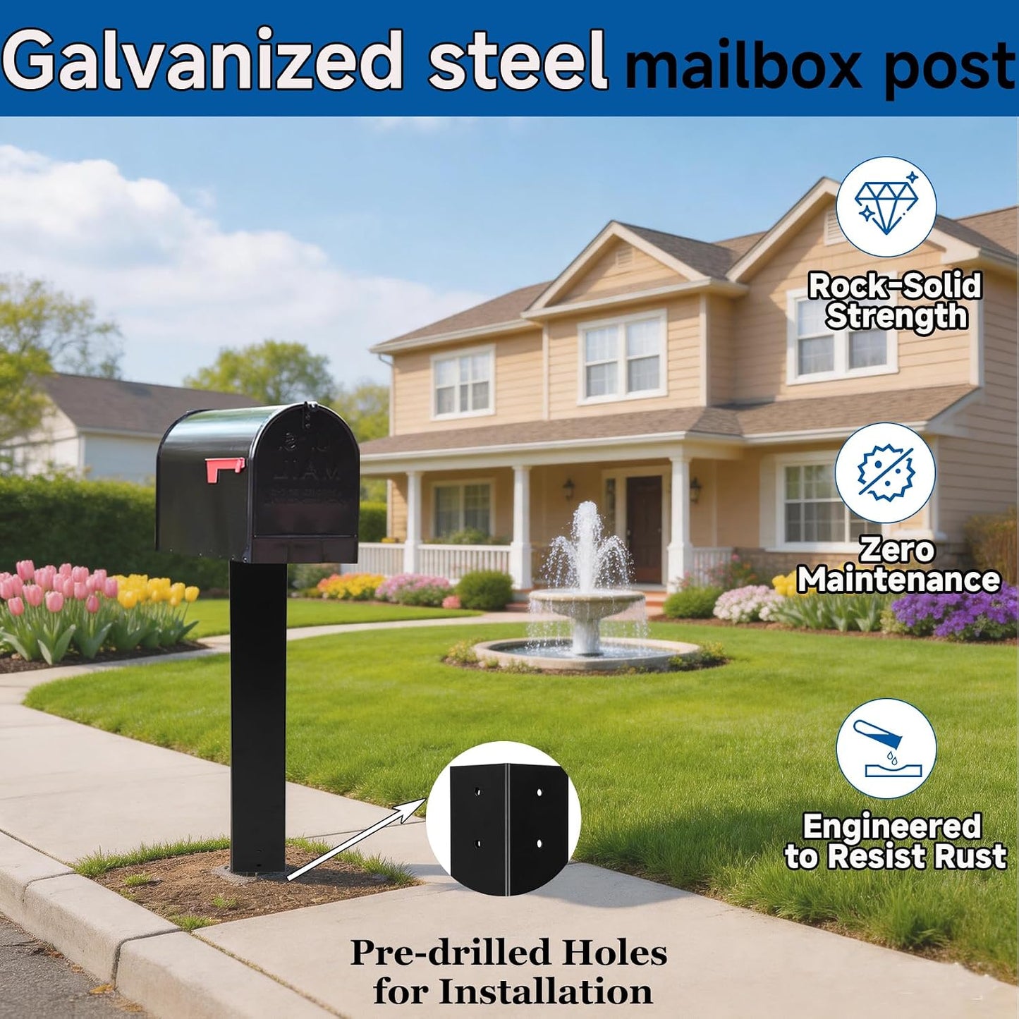 Poste buzón acero galvanizado 43pulg 4x4 negra enterrar