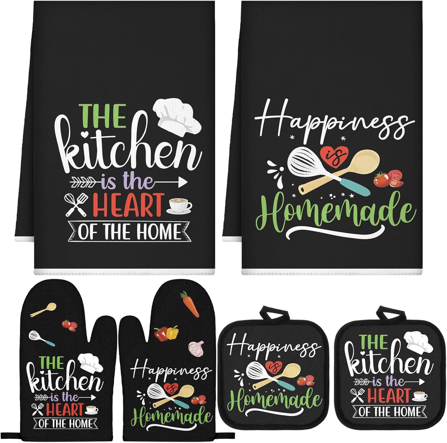 Juego de 6 accesorios de decoración de cocina, toallas de granja, soportes para ollas, paños y manoplas de cocina, guantes de horno para Navidad
