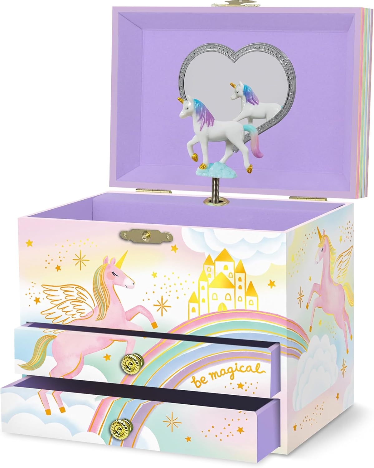 Joyero unicornio para niñas caja música 6.8x5.3x6"