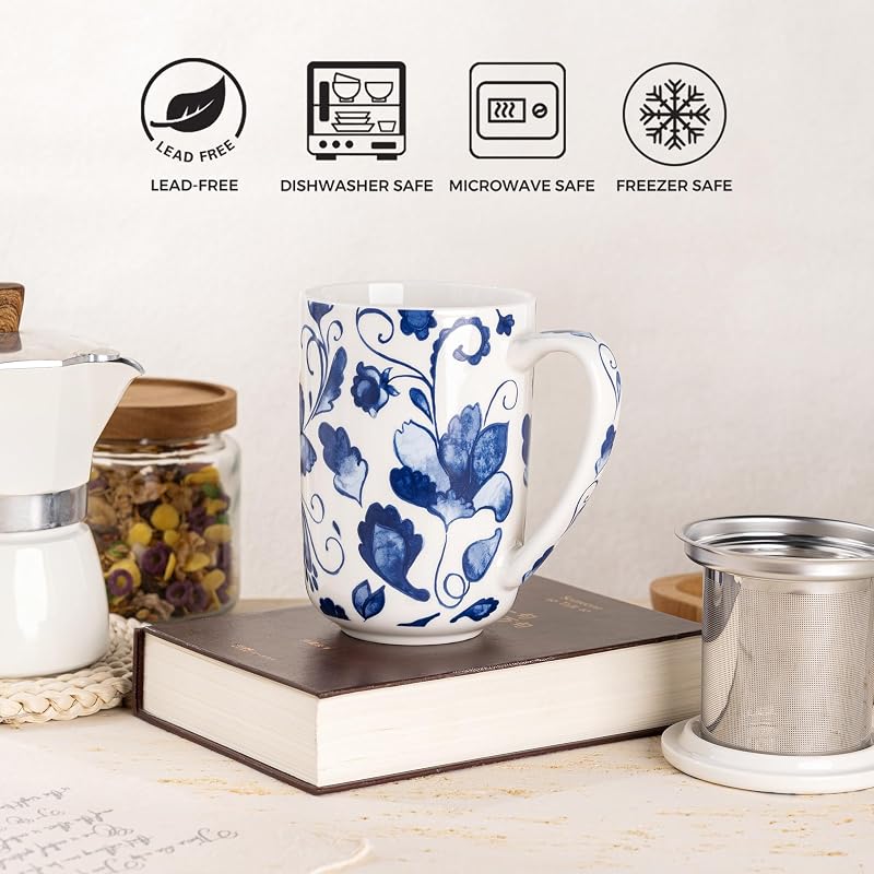Taza té cerámica con infusor tapa 18oz apta microondas