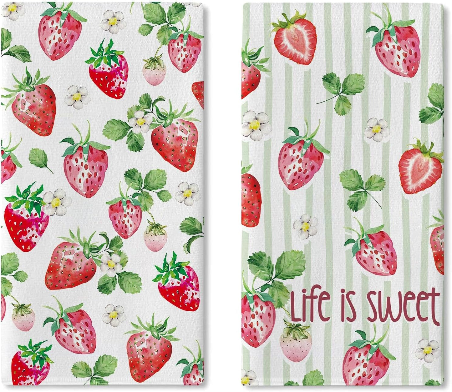Set 2 Paños Acuarela Fresas para Cocina y Baño