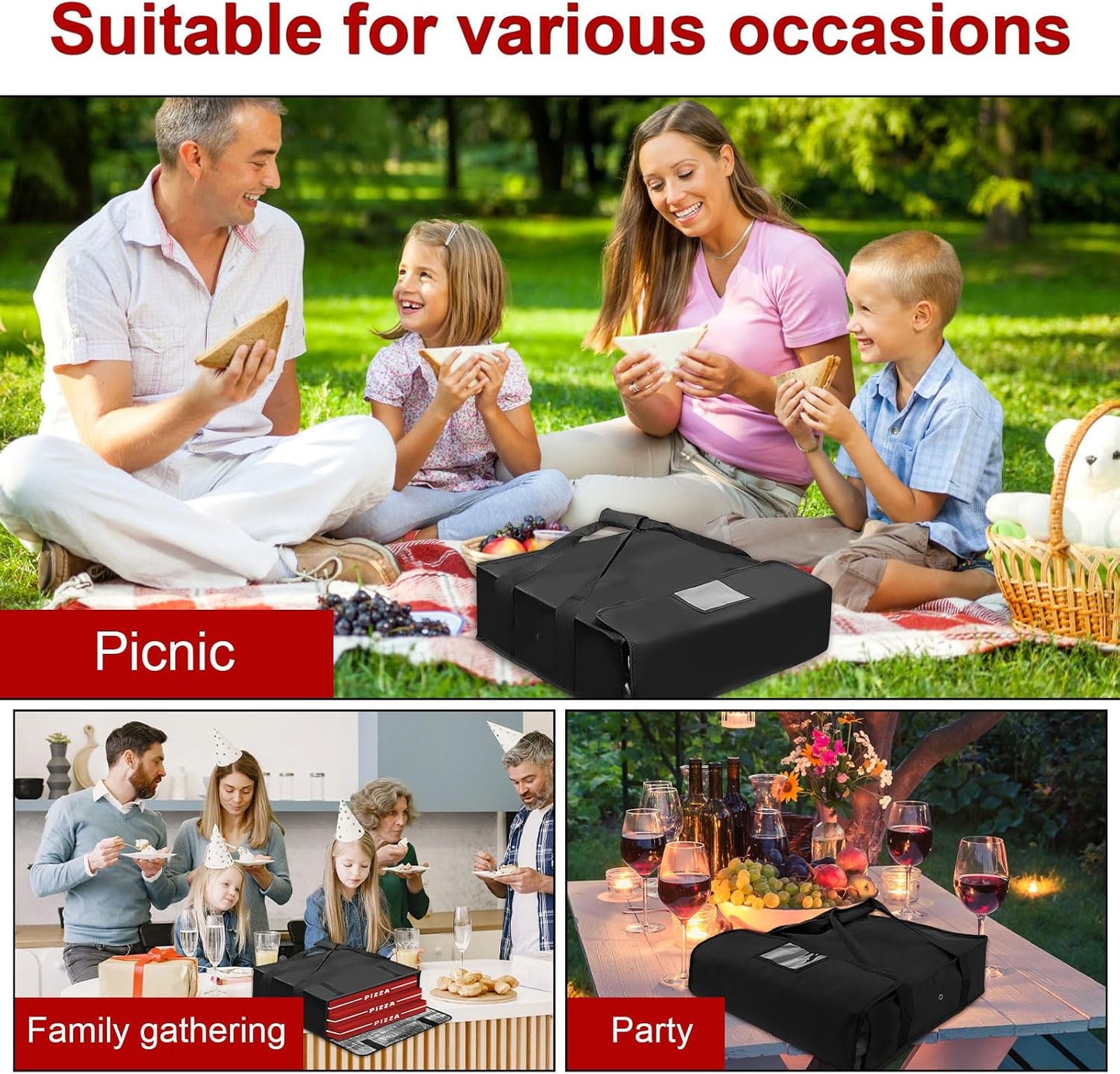 Bolsa comida pizza con correas impermeable fiesta picnic