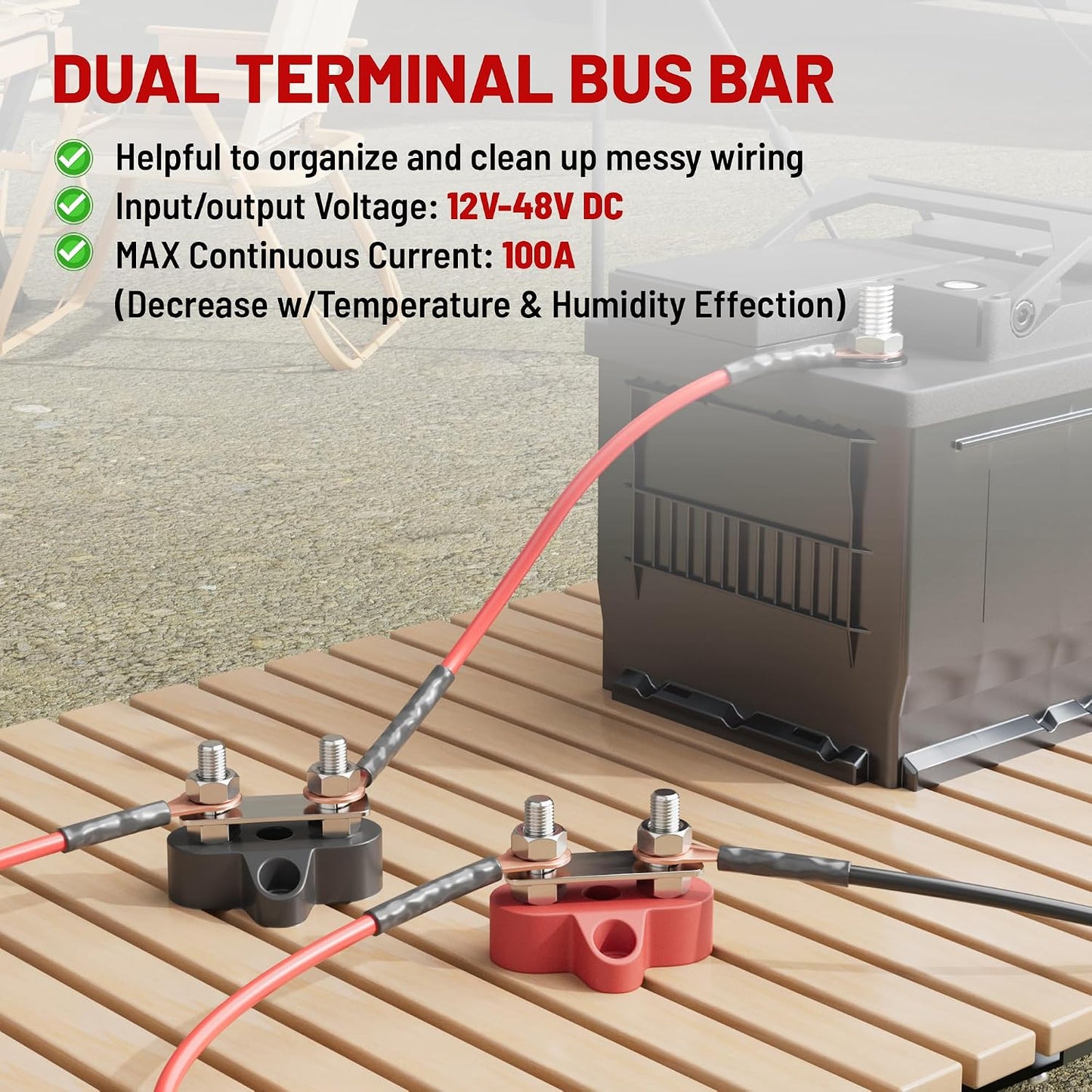 Bloque distribución 12V 100A poste batería auto barco