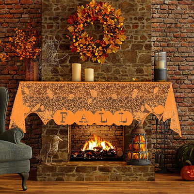 Bufanda otoño calabaza hojas arce encaje naranja