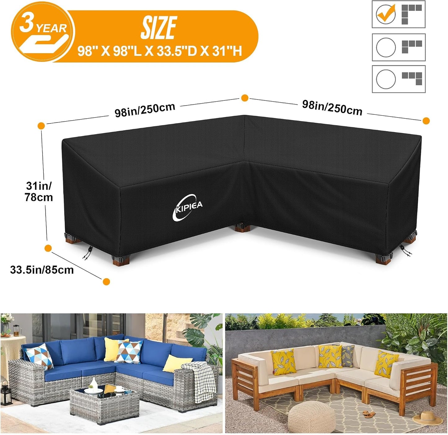 Funda sofá V patio tela Oxford 420D 6 hebillas anti UV