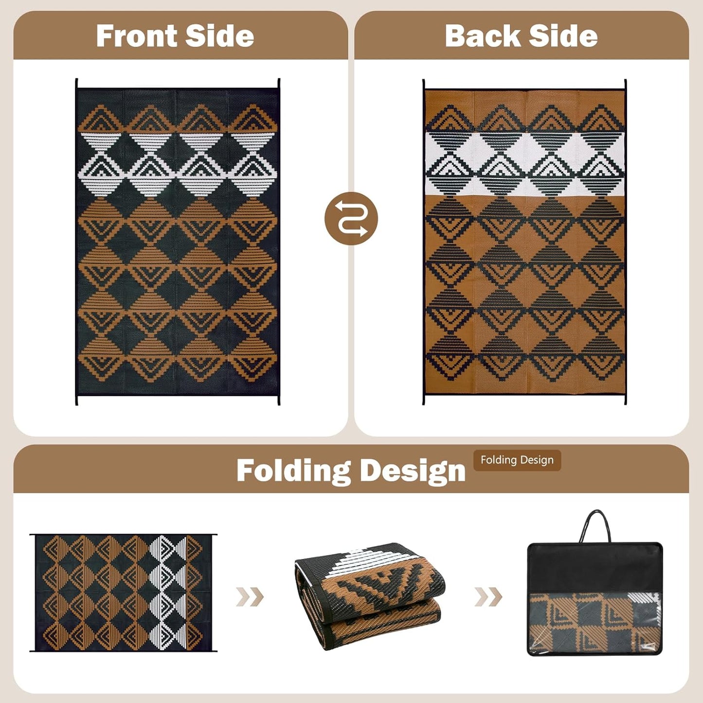 Alfombra impermeable patio 9x12ft reversible para exteriores