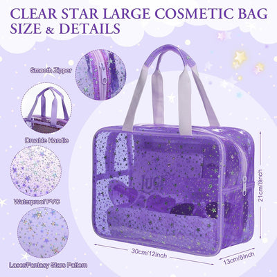 2 Bolsas Maquillaje Grande 12x5x8pulg Impermeable PVC con Asa
