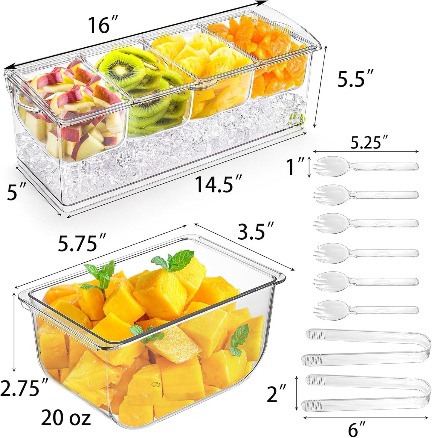 Servidor condimentos con hielo 4 compartimentos tapa