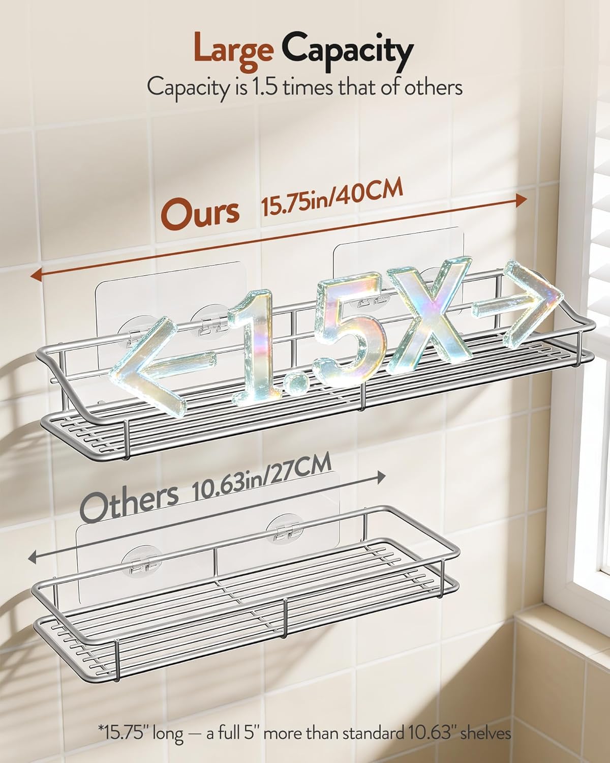 Estante baño cocina acero inox SUS304 15.75" color plateado