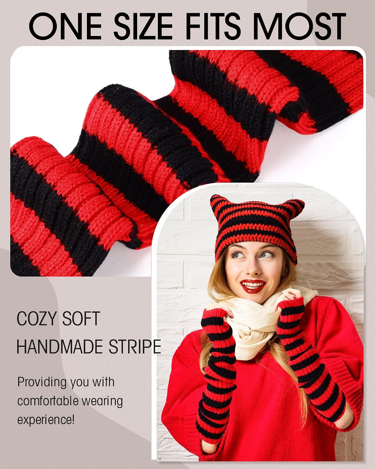 3 Set Gorros y Calentadores Rayas Mujer Niña