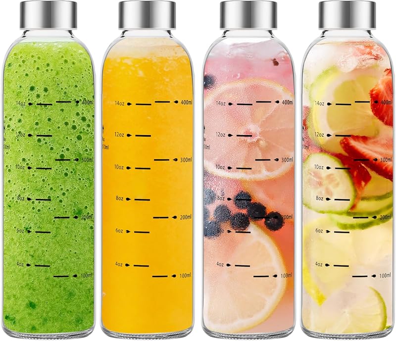 Botella vidrio reutilizable 17oz con tapa acero inox