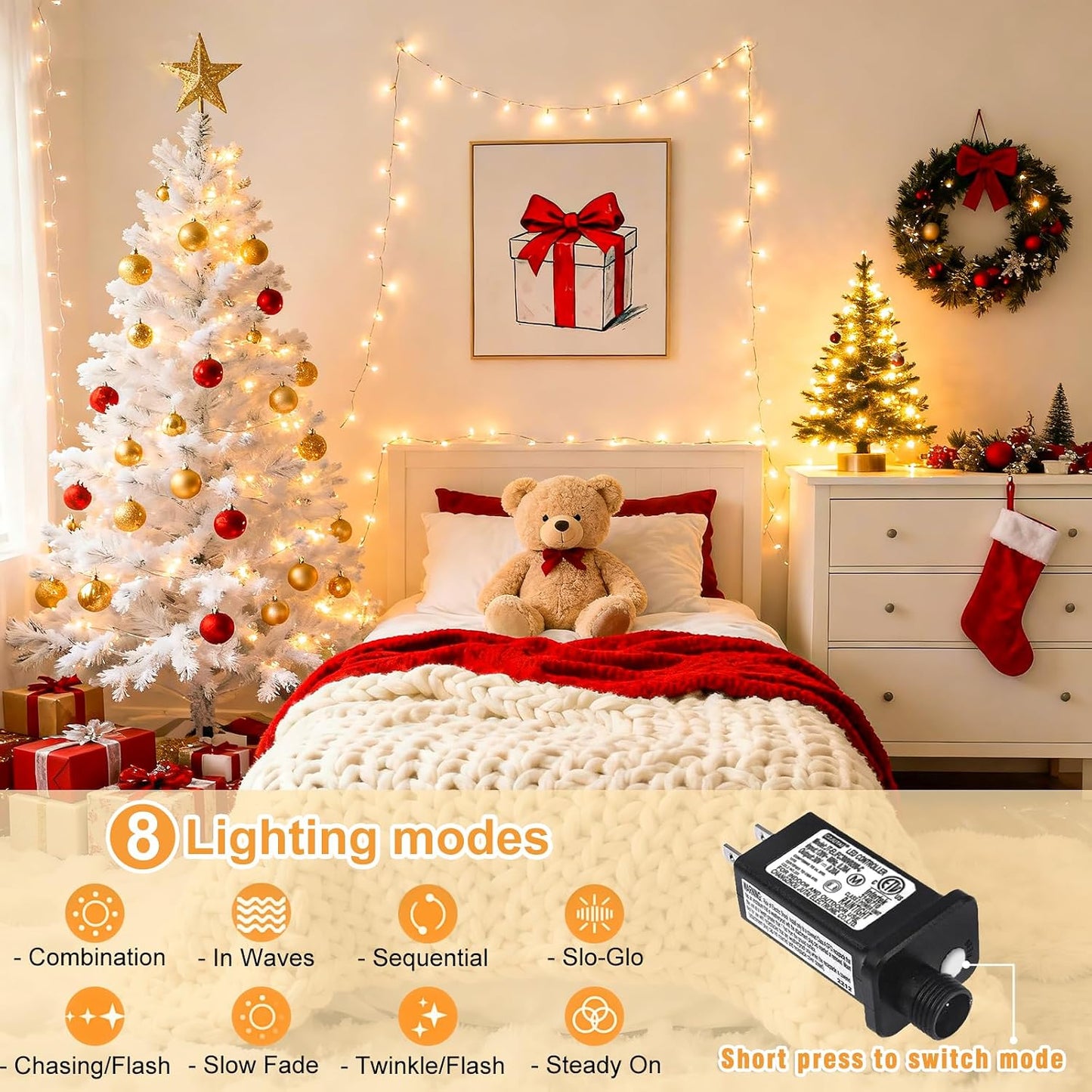 Cadena luces LED 165ft 500 luces blancas exteriores
