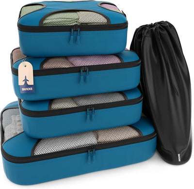 Set 5 Cubos Malla Viaje con Bolsa Lavandería Azul