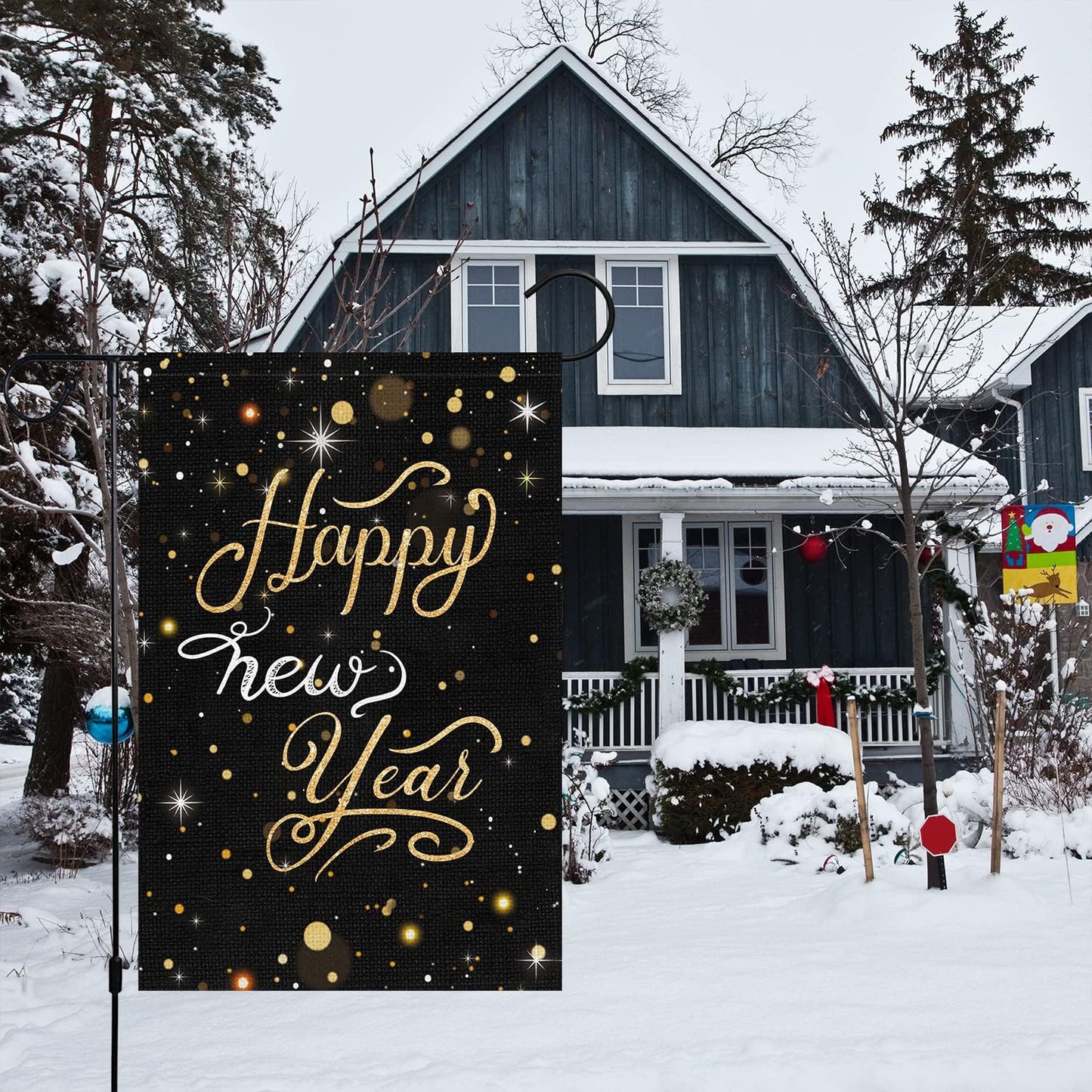 Bandera jardín 12x18pulg doble cara Happy New Year