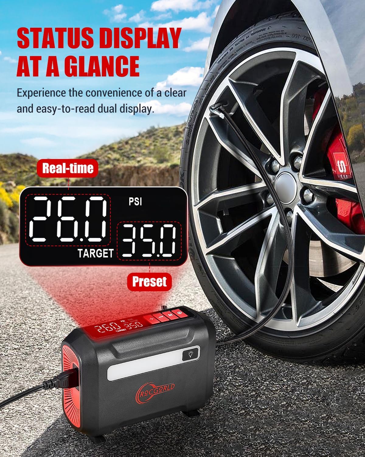 Compresor aire 12V para neumáticos con pantalla