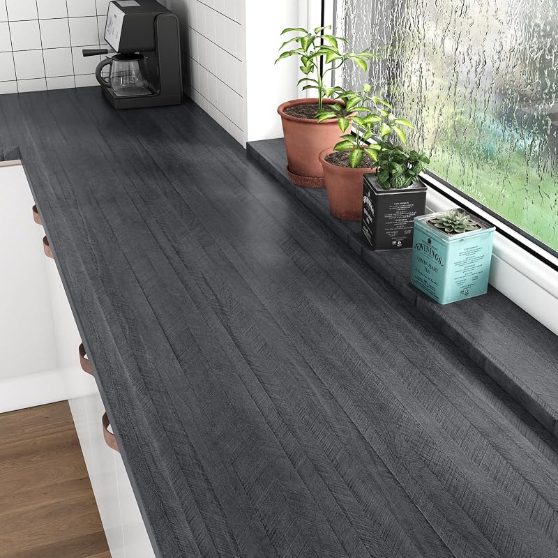 Papel adhesivo madera gris/negro para encimeras y armarios