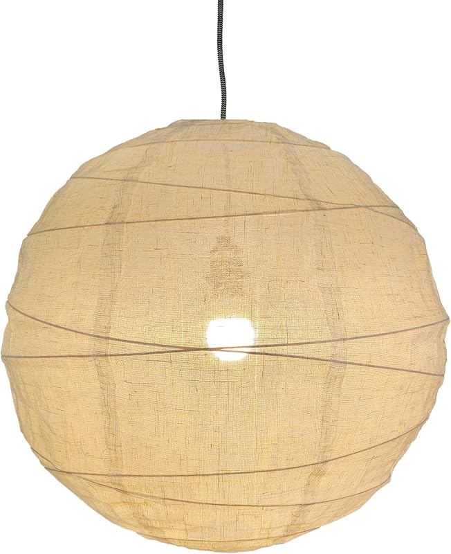 Farol lino redondo 19.69pulg pantalla tela beige plegable