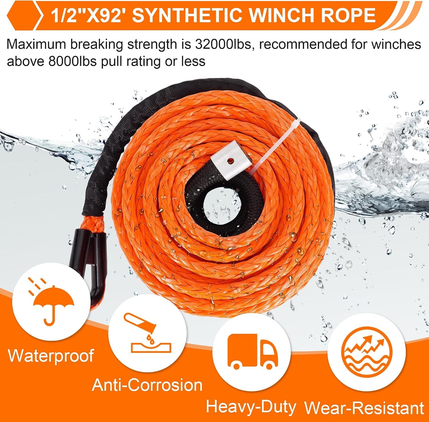 Kit cuerda sintética 1/2pulg x92ft con gancho
