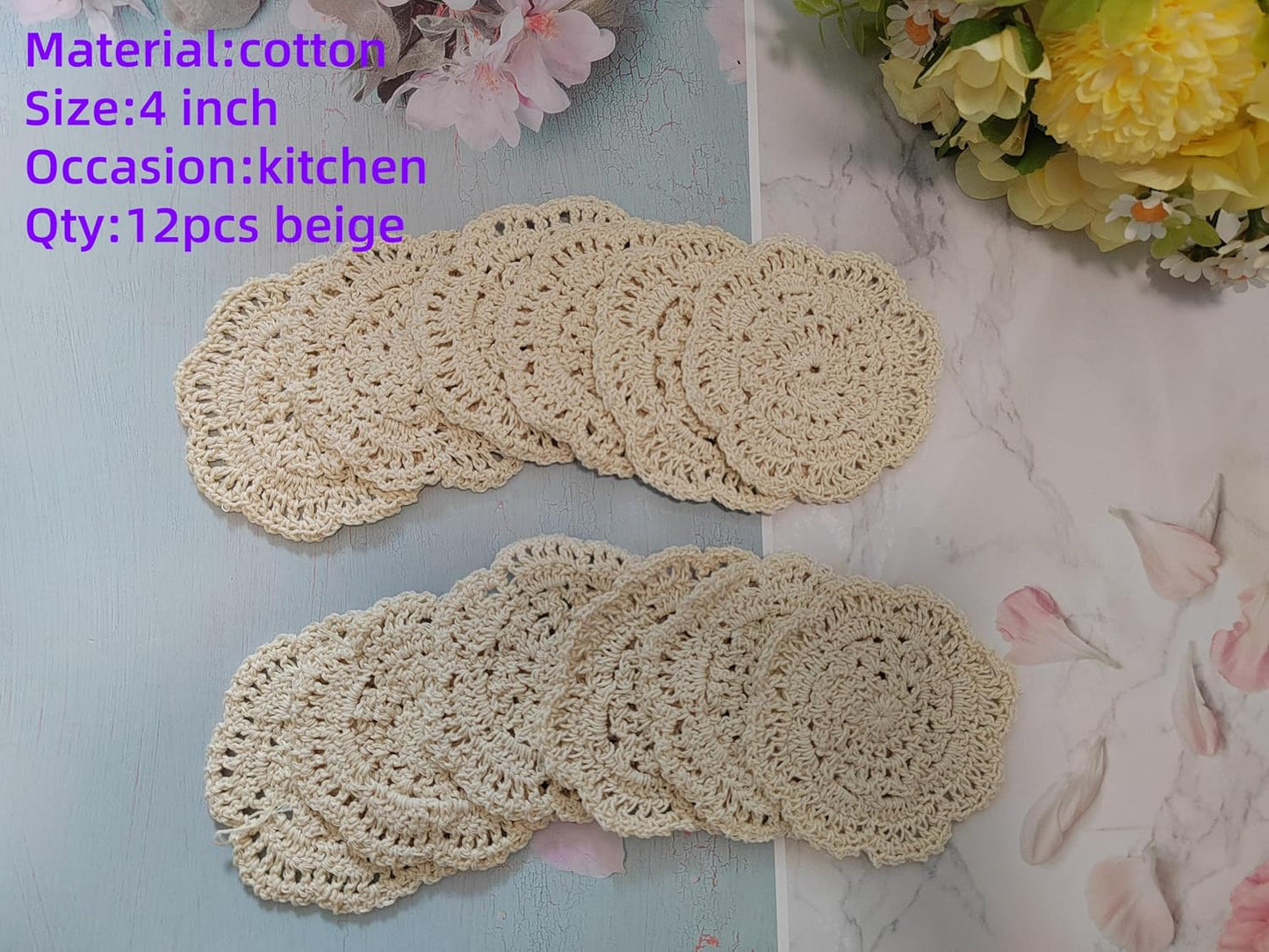 Tapetes encaje algodón 4pulg 12pzas beige