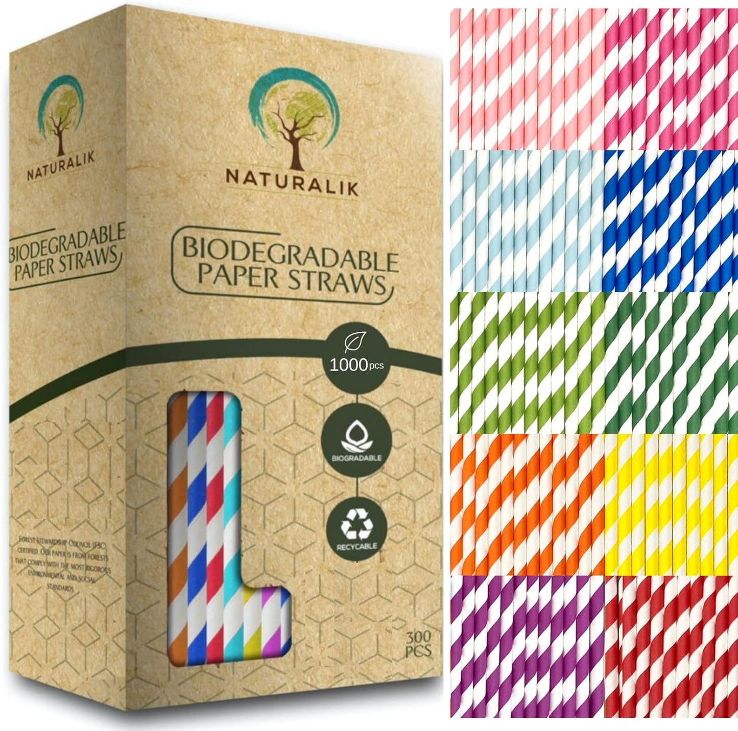 1000 Pajitas Papel Multicolor Ecológicas Biodegradables