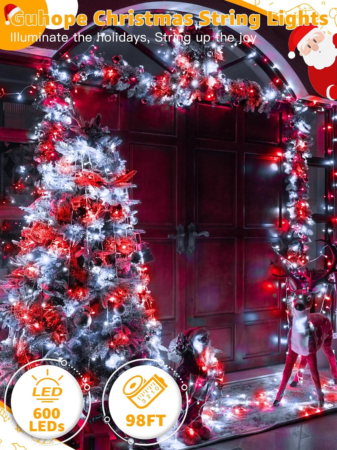 Luces Navidad 600 LED 98ft impermeables control remoto 8 modos