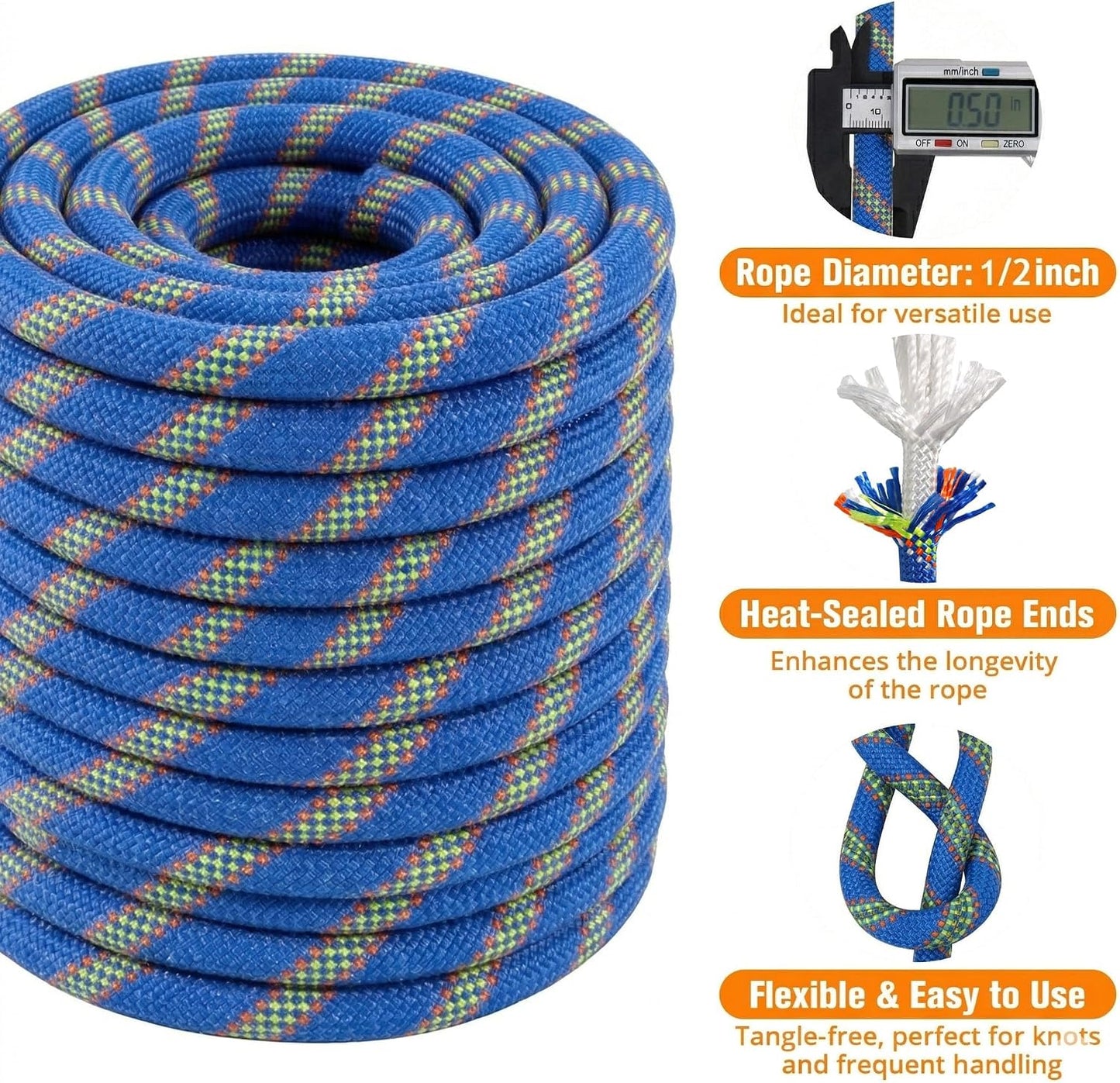Cuerda aparejo arborista doble 1/2x200ft poliéster azul
