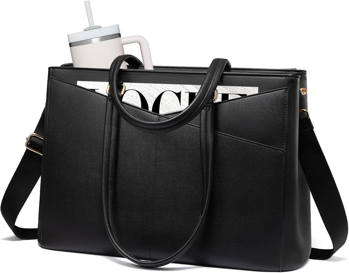 Bolsa mano cuero 15.6pulg soporte taza profesores trabajo negro
