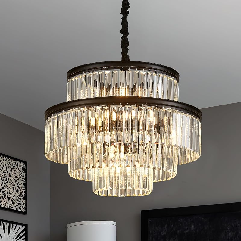 Candelabro cristal 21.6" 14 luces negro para comedor sala