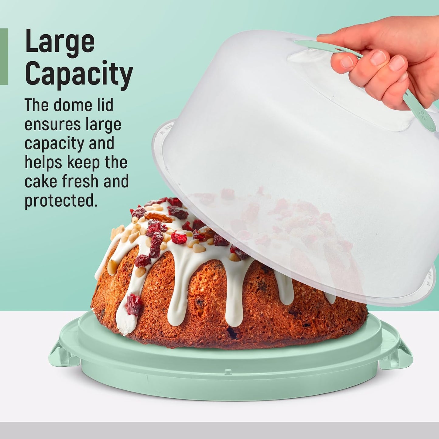 Portapasteles Grande con Asa 12x12x5 Verde Menta