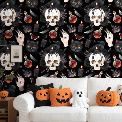 Papel tapiz calavera negra gótico pelar y pegar impermeable