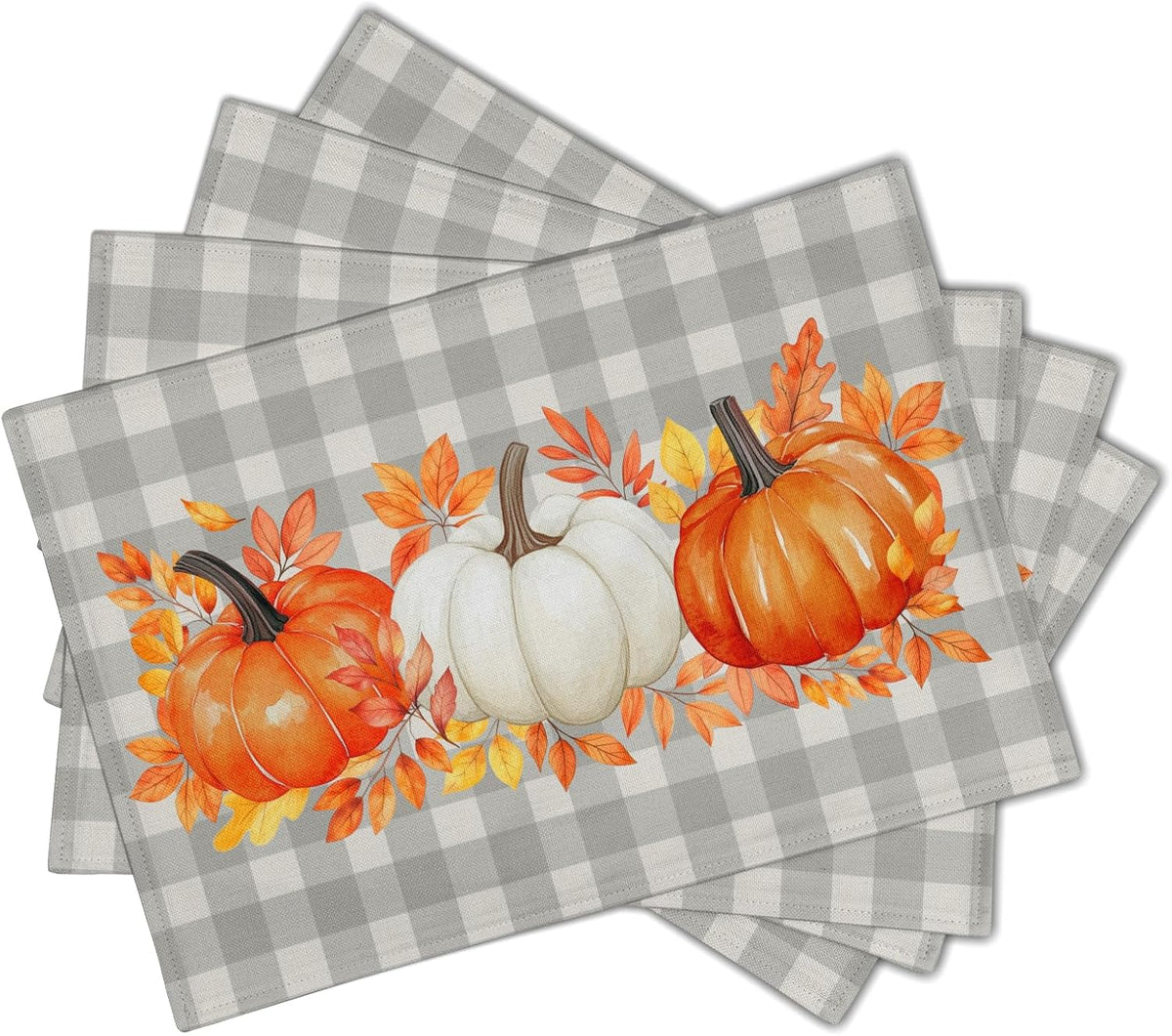 4 Manteles Individuales Otoño Naranja y Blanco Calabaza