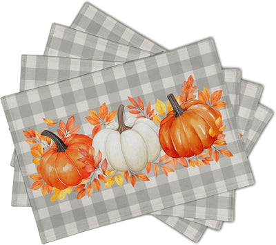 4 Manteles Individuales Otoño Naranja y Blanco Calabaza