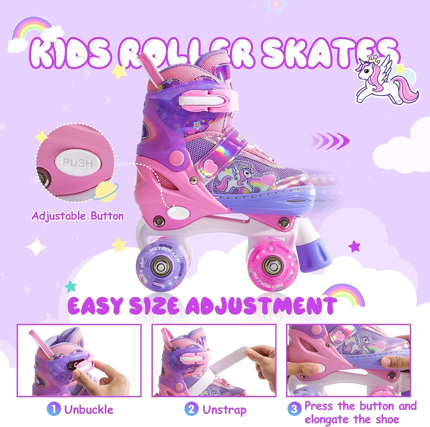 Patines ajustables unicornio para niñas ruedas brillantes