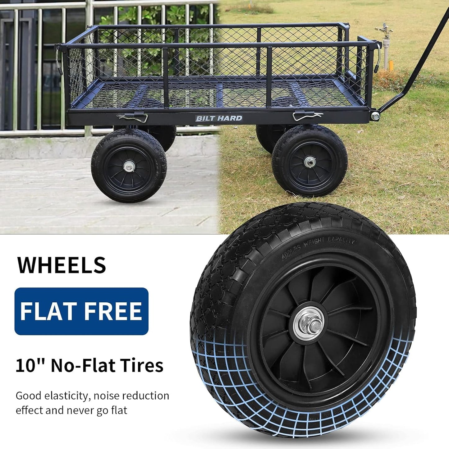 Carrito jardín acero neumáticos 10pulg 880lb mango