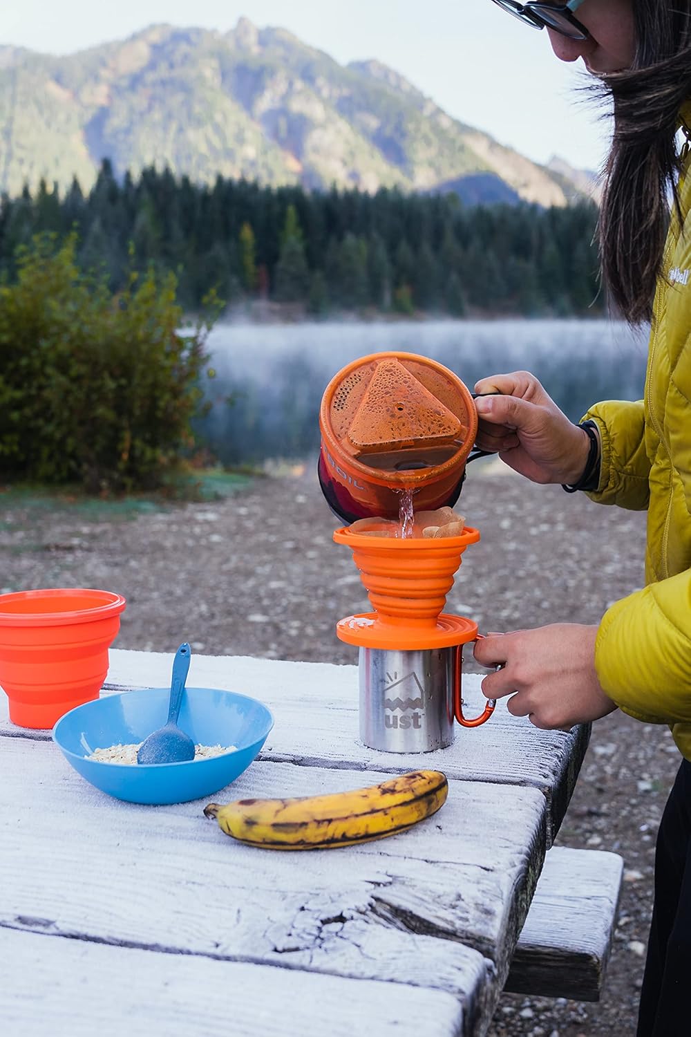Taza plegable café flexible sin BPA para camping naranja