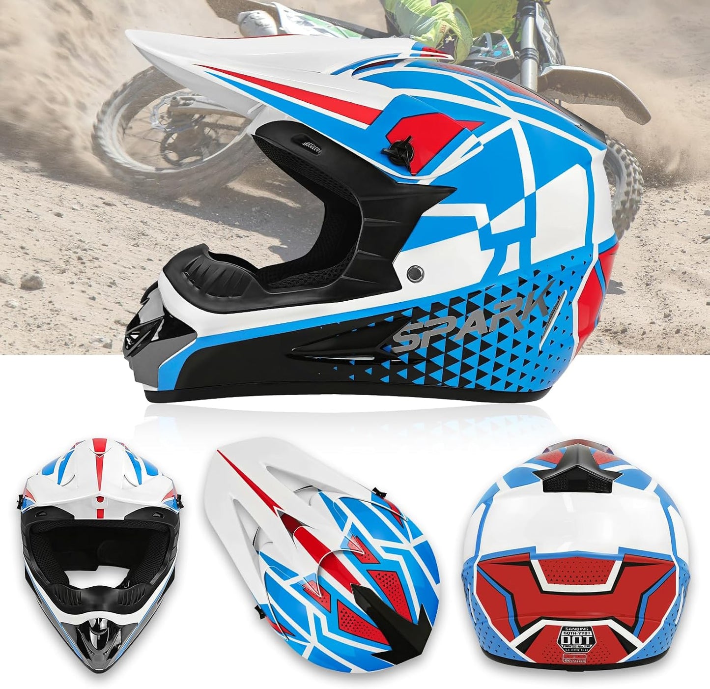 Casco motocross juvenil para bicicleta BMX MX ATV set 4 pzas
