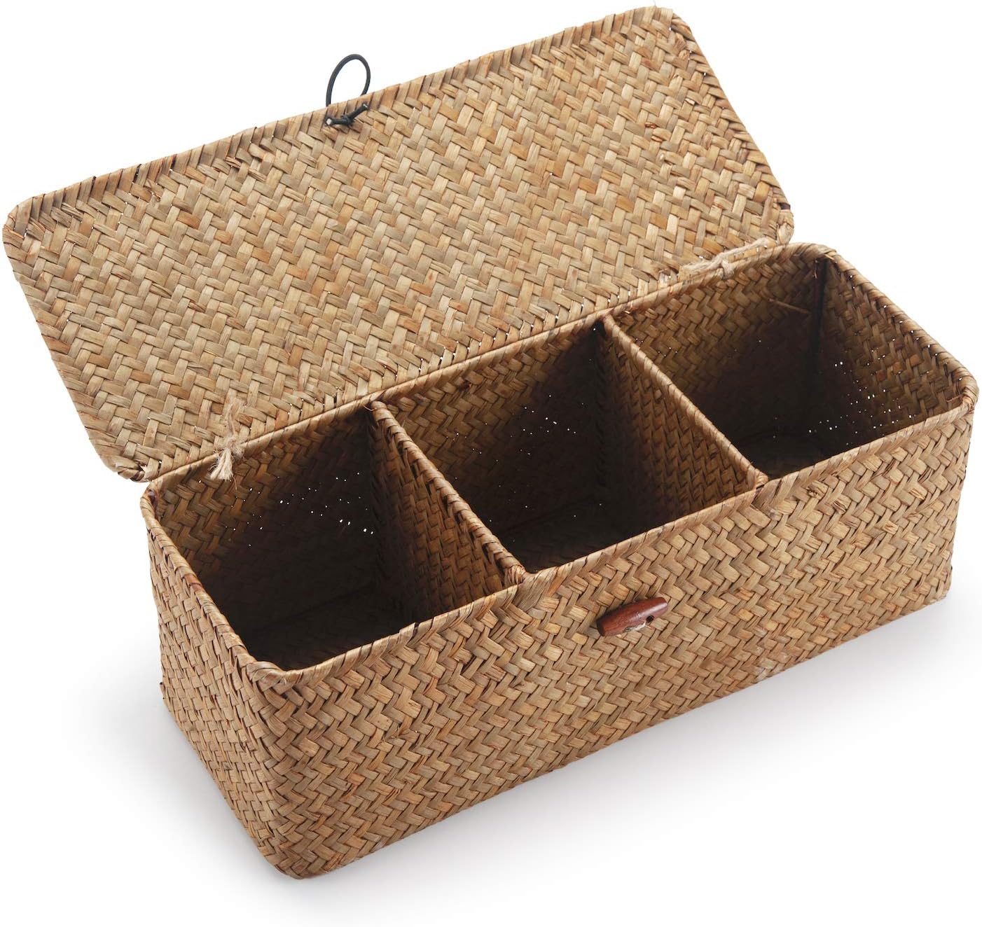 Cesta tejida rectangular con tapa para aperitivos y juguetes