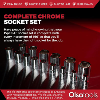 Set llaves vaso SAE 1/2" 18 pzas 3/8 a 1-1/4