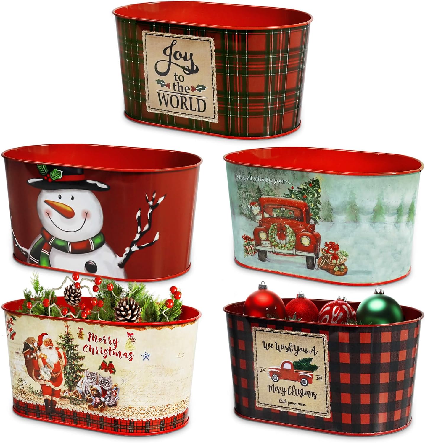 Cubos metal navideño 5 macetas hierbas estaño decoración